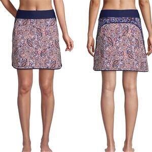 Lands' End swim skirt bottom navy trim paisley print shorts pockets Skort Sz 18